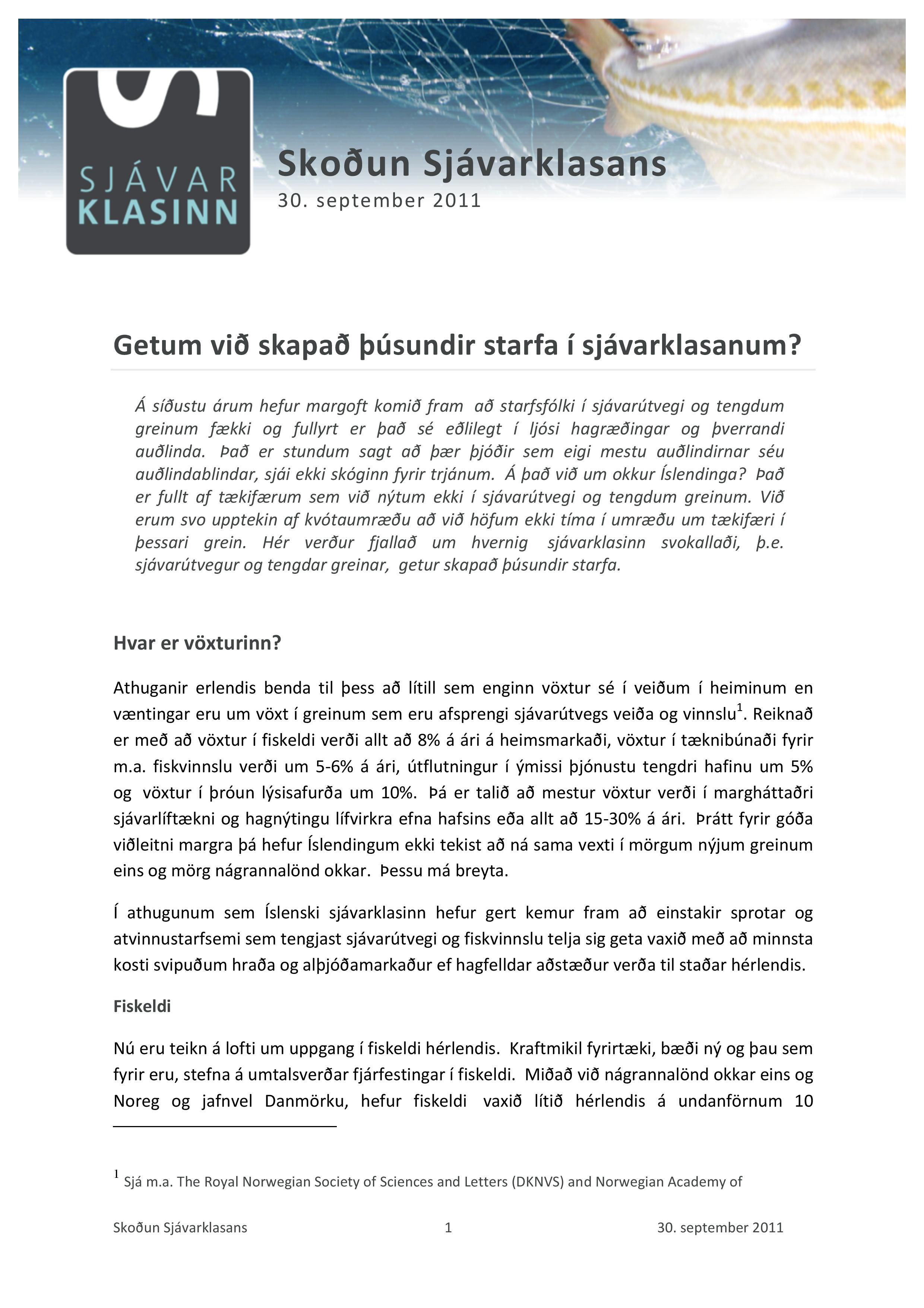 30.9.2011 – Getum við skapað þúsundir starfa í sjávarklasanum?
